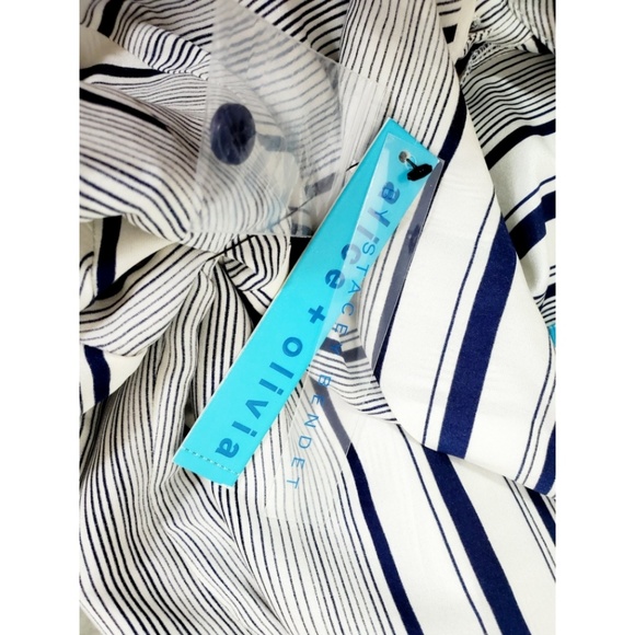 Alice and Olivia Navy Combo Tie Neck Blouse XS - Picture 5 of 8